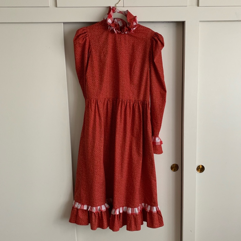 BATSHEVA Red Floral Prairie Dress 8